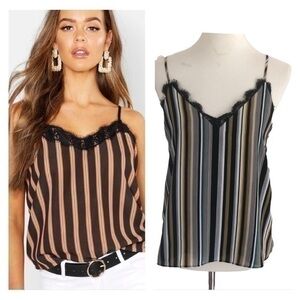 Socialite striped tank top with lace trim